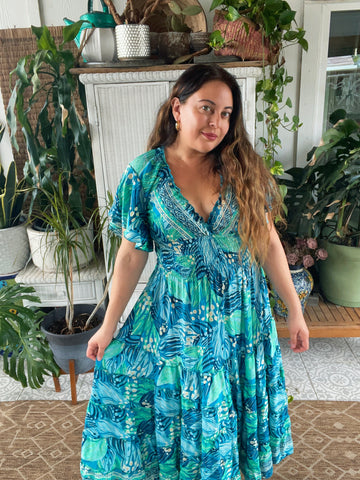 Butterfly sleeve Bohemian Maxi dress (turquoise )