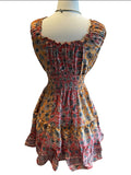 Short boho silk tiered dress (Orange n red )