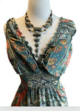 Short boho silk tiered dress (ivory n orange )