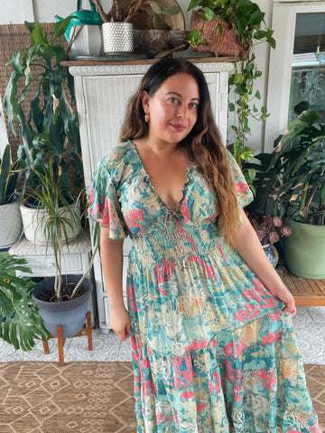 Butterfly sleeve Bohemian Maxi dress (pastel)