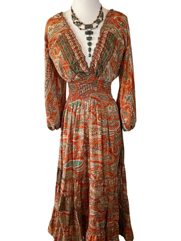 Long Sleeve Bohemian Maxi dress (orange)