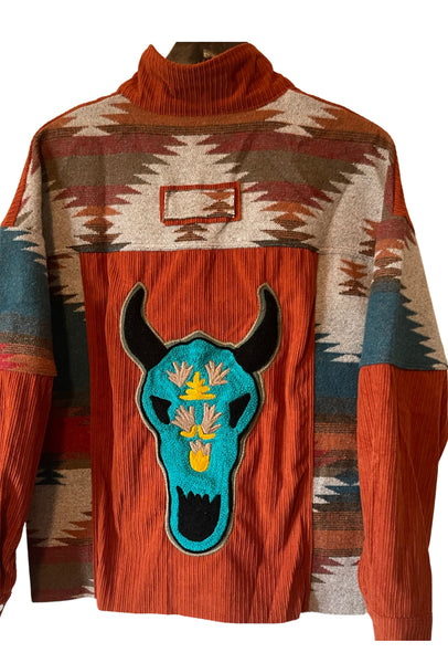 Southwest Corduroy Jacket with Embroidered Cow Skull