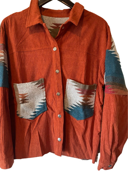 Southwest Corduroy Jacket with Embroidered Cow Skull