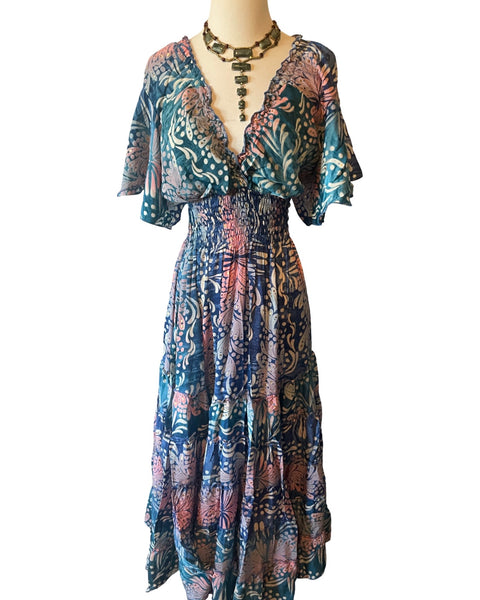 Butterfly sleeve Bohemian Maxi dress (blue n pink)