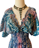 Butterfly sleeve Bohemian Maxi dress (blue n pink)