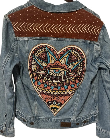 Hand Beaded Evil eye heart with African Mud Cloth