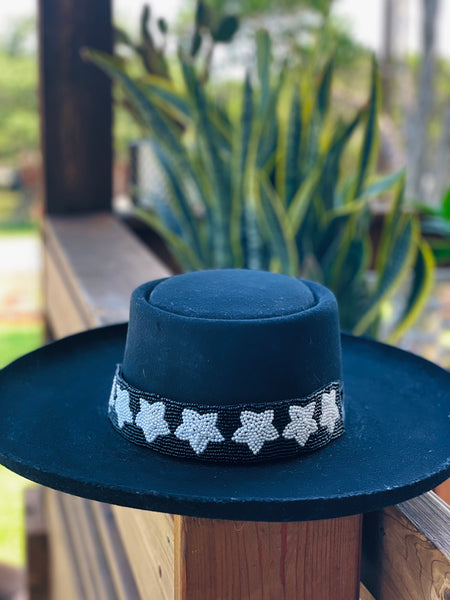 Hand beaded stars hat band 1.5” wide