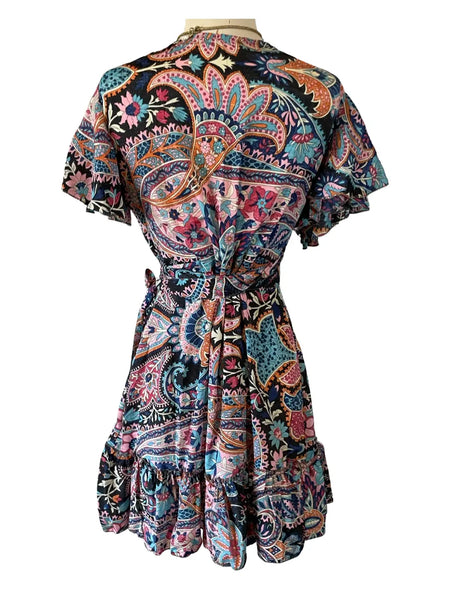 Silk Short Kimono Wrap dress (blue/pink)