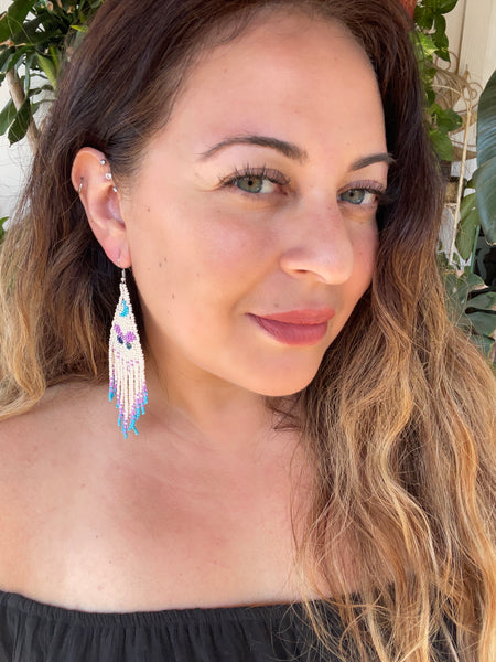 Fringe Beaded Moon and butterfly earrings