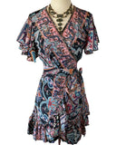 Silk Short Kimono Wrap dress (blue/pink)