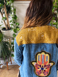 Chenille Hamsa embroidered denim dress or jacket