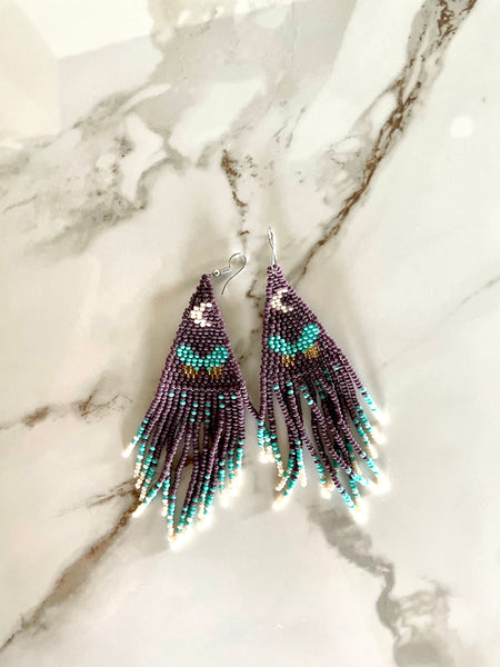 Fringe Beaded Moon and butterfly earrings