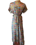 Gold Inlay Silk Wrap dress (light blue )