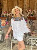 Woven embroidered top (white )