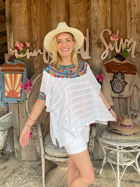 Woven embroidered top (white )