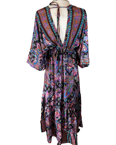 Double V-Neck Boho Maxi dress (black )