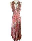 Halter Maxi Silk Dress (ivory pink )