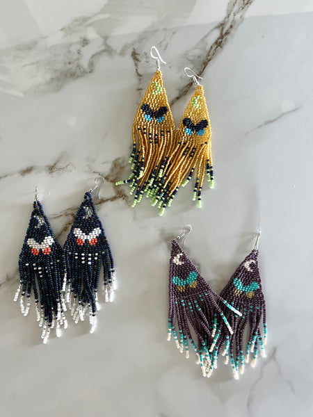 Fringe Beaded Moon and butterfly earrings