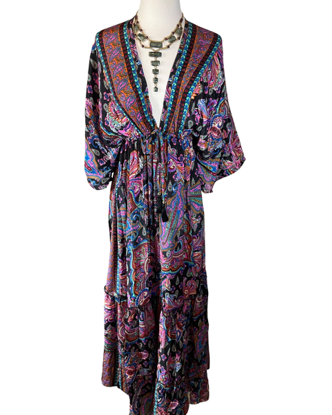 Double V-Neck Boho Maxi dress (black )