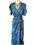 Gold Inlay Silk Wrap dress (Blue)