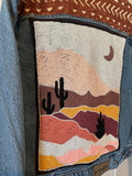 Hand Beaded Desert Mountain Landscape with African Mud Cloth (Med Wash)