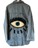 Chenille Evil eye embroidered denim dress or jacket