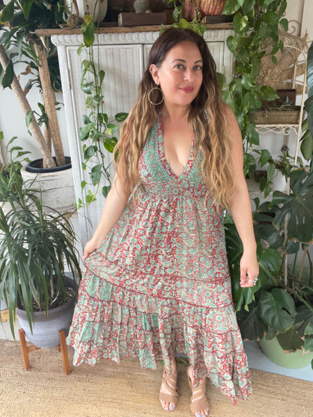 Halter Maxi Silk Dress (brick red)