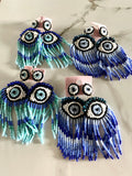 Beaded fringe evil eye earrings (blue )