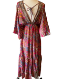 Double V-Neck Boho Maxi dress (Pink and blue)