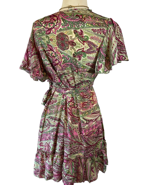Silk Short Kimono Wrap dress (Green)