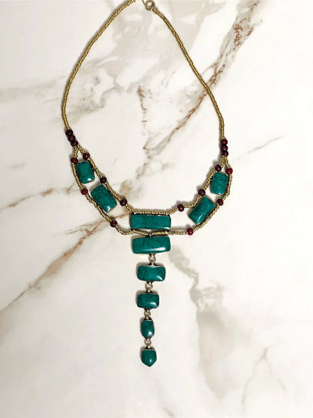 Green Turquoise Tier Drop Vintage Necklace