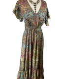 Silk Maxi Dress with butterfly sleeves (Olive)
