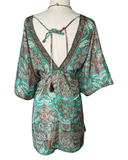 Silk kimono short  dress or tunic (Green turquoise)