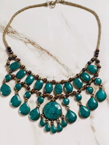 Vintage Green Turquoise Statement Necklace