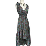 High and low Silk dress ( blue /Green )
