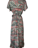 Silk adjustable ruffle wrap dress (gray n coral)