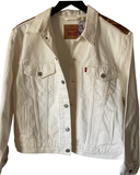 Hand Beaded Desert Dome White Denim Jacket  w/ African Mud  Cloth Large