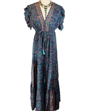 Tiered Bohemian Maxi Dress with drawstring waist (Navy)