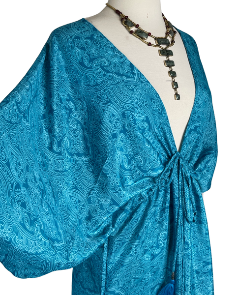 Silk kimono short  dress or tunic (Teal)