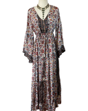 Silk Maxi dress with bell sleeves and buttons (Ivory )