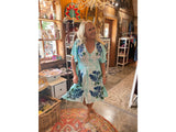 Tie dye embroidered blue bonnet dress