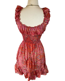 Short boho silk dress (coral red)
