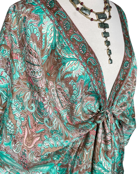 Silk kimono short  dress or tunic (Green turquoise)