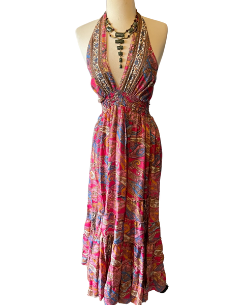 Halter Maxi Silk Dress (pink)