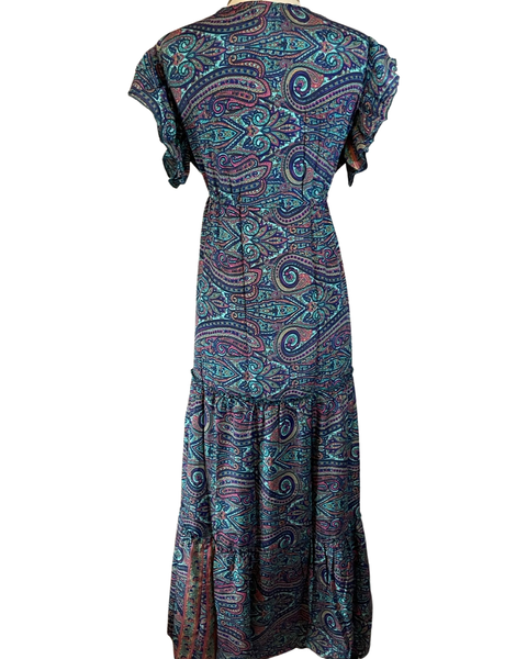 Tiered Bohemian Maxi Dress with drawstring waist (Navy)