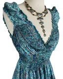 Short boho silk tiered dress (Shades of blue )
