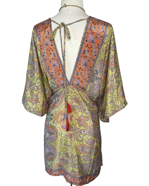Silk kimono short  dress or tunic (Olive)
