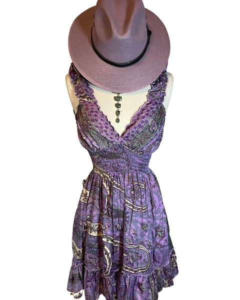 Short boho silk dress (purple)