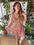 Short boho silk tiered dress (Orange -red)