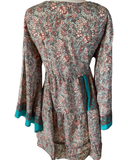 Short Silk baby doll dress with bell sleeves n’ buttons (Lt green)